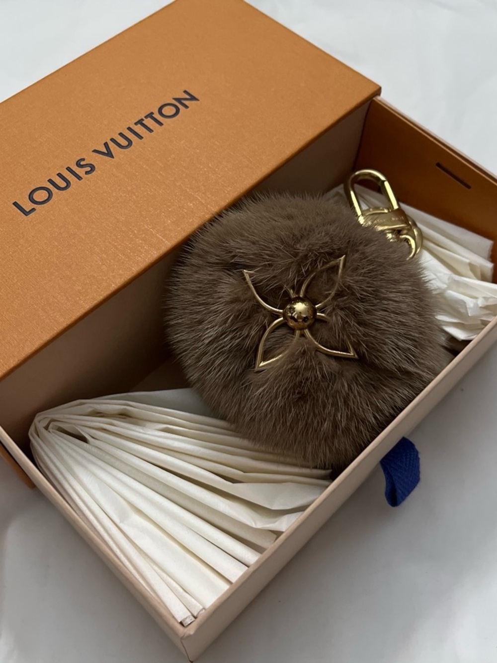 Louis Vuitton Brown Fur Pom-Pom Bag Charm with Gold Star Motif